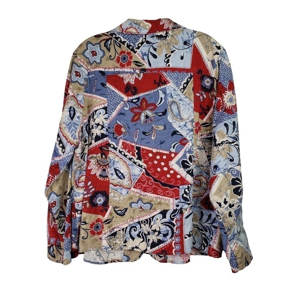 CJ Banks Christopher Banks Women's 2X Linen LS Patchwork Floral Button Up Shirt - Picture 3 of 8